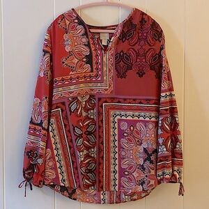 Chico’s Multicolored Paisley Long Sleeve Blouse Size 2 Medium